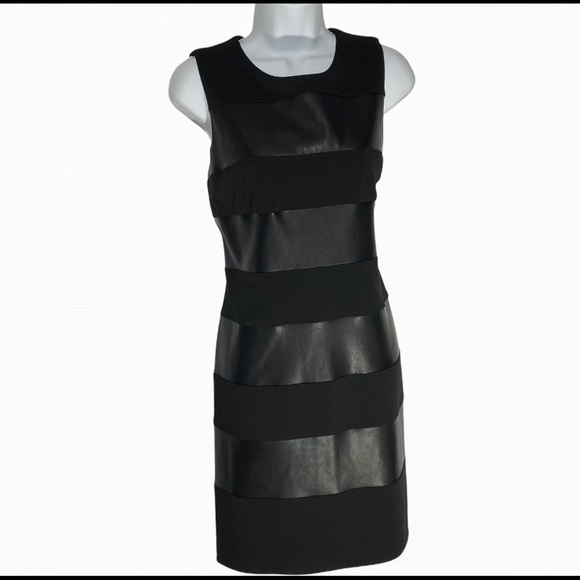 Calvin Klein Dresses & Skirts - Calvin Klein Faux Leather Sleeveless Stripe Dress.  Vegan Size 8 Knee Length.